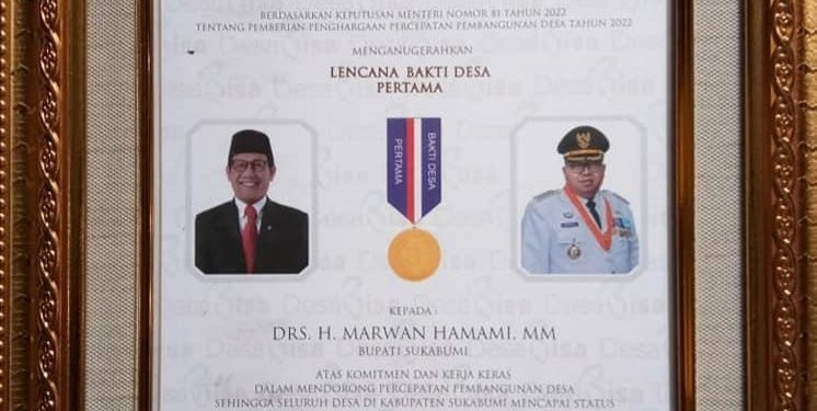 Bupati Sukabumi H. Marwan Hamami Raih Penghargaan Lencana Bhakti Desa Pertama