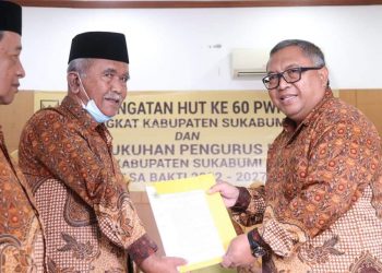 Bupati Sukabumi H. Marwan Hamami Kukuhkan Pengurus Persatuan Wredatama Republik Indonesia (PWRI) Kabupaten Sukabumi Masa Bakti 2022-2027