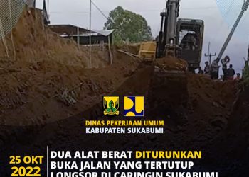Dinas PU Kabupaten Sukabumi Turunkan 2  Ekskavator Keruk Material Longsor di  Desa Pasir Datar Indah