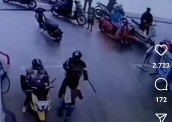 Aksi Heroik Anggota  TNI Amankan Pelaku Pengancaman  Menggunakan Parang di SPBU
