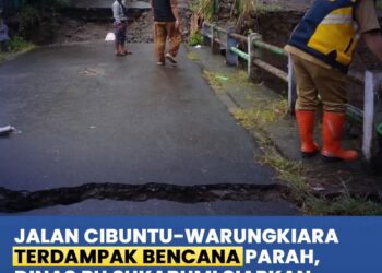 Akses Jalan Cibuntu- Warungkiara  Terdampak Bencana, Dinas PU Kabupaten Sukabumi Siapkan Perbaikan