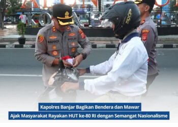 Kapolres Banjar Pimpin Aksi Humanis: Bagi Bendera & Mawar Sambut Hari Kemerdekaan