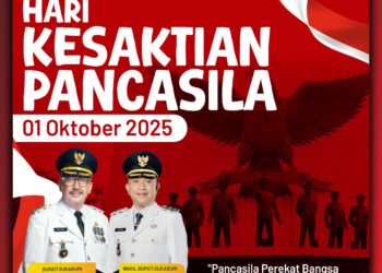 Pemerintah Kabupaten Sukabumi beserta seluruh jajaran mengucapkan: Selamat Memperingati Hari Kesaktian Pancasila, 1 Oktober 2025