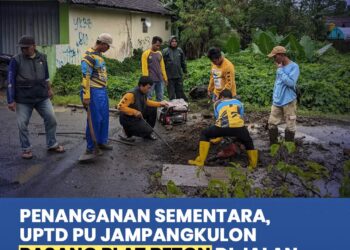 UPTD PU Jampangkulon Pasang Plat Beton, Solusi Sementara Cegah Kecelakaan