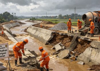 Dinas PU Kabupaten Sukabumi Bangun Kembali Saluran Irigasi Cipamatutan yang Rusak Diterjang Banjir