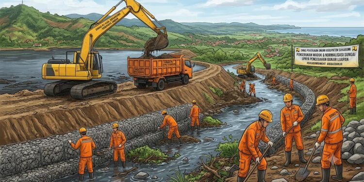 Dinas PU Kabupaten Sukabumi Lakukan Pengerukan dan Normalisasi Sungai Mencegah Banjir Luapan