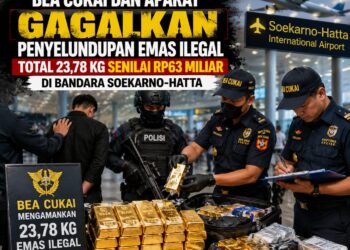 BEA CUKAI DAN APARAT GAGALKAN PENYELUNDUPAN EMAS ILEGAL TOTA L 23,78 KG SENILAI RP63 MILIAR DI BANDARA SOEKARNO-HATTA