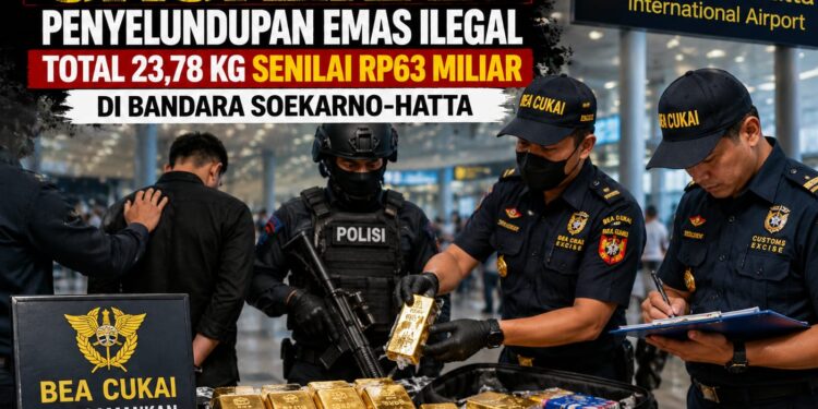 BEA CUKAI DAN APARAT GAGALKAN PENYELUNDUPAN EMAS ILEGAL TOTA L 23,78 KG SENILAI RP63 MILIAR DI BANDARA SOEKARNO-HATTA
