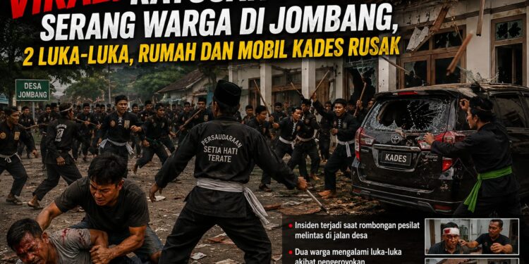 Mencekam! Ratusan Pesilat Serang Warga di Jombang, 2 Luka-Luka, Rumah dan Mobil Kades Rusak
