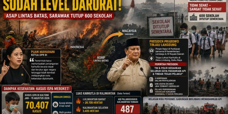 Karhutla Kalimantan Makin Ganas, Asap Tembus Sarawak hingga 600 Sekolah Ditutup
